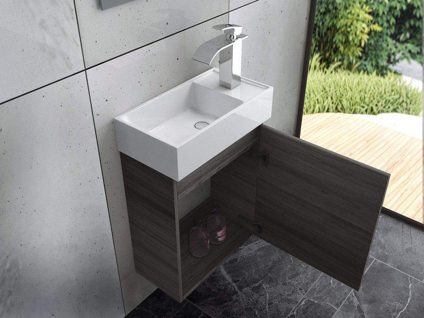 Faizee Home Badmöbel-Set Bademöbel 40 cm Badschrank Waschtisch Unterschrank Spiegelschrank – Bild 2 von 5