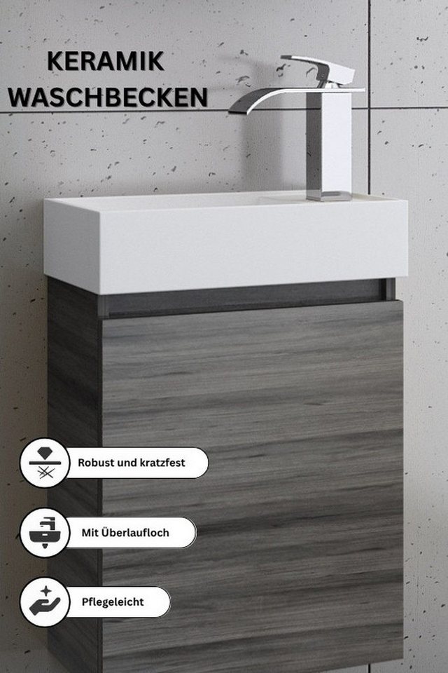 Faizee Home Badmöbel-Set Bademöbel 40 cm Badschrank Waschtisch Unterschrank Spiegelschrank – Bild 3 von 5
