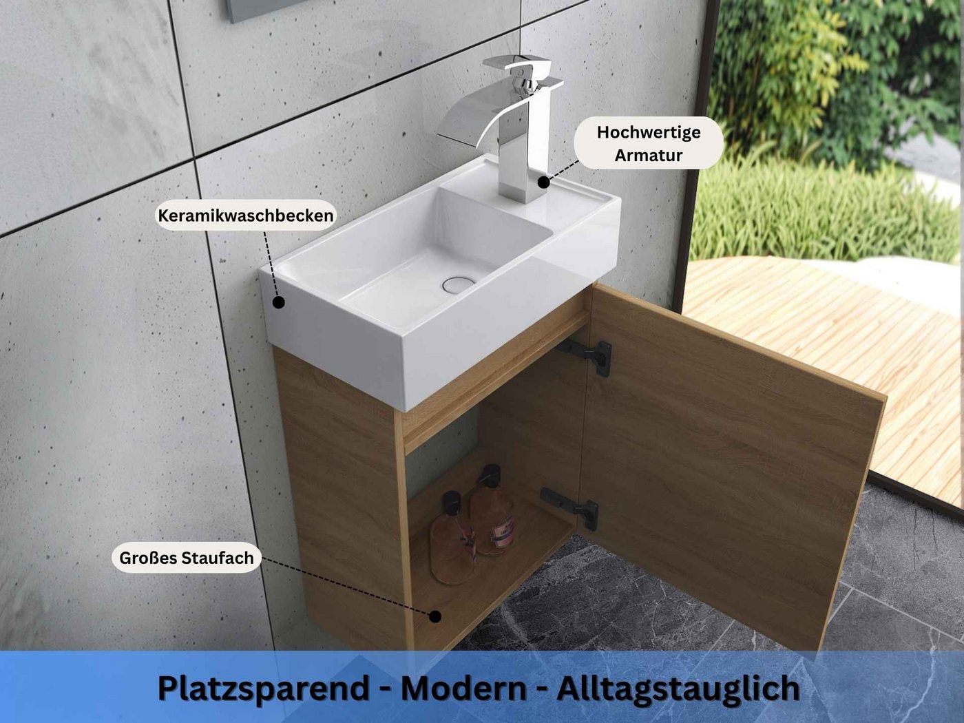 Faizee Home Badmöbel-Set Badmöbel 40 cm Badschrank Waschtisch Unterschrank Spiegel – Bild 2 von 4
