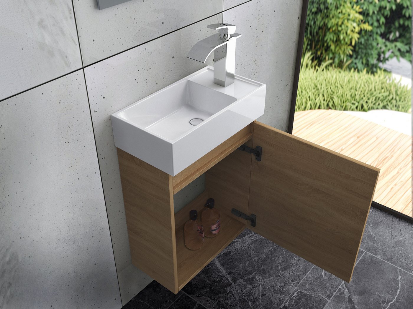 Faizee Home Badmöbel-Set Badmöbel 40 cm Badschrank Waschtisch Unterschrank Spiegel – Bild 4 von 4