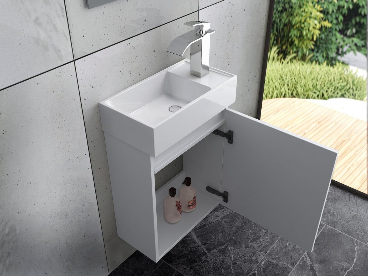 Faizee Home Badmöbel-Set Badmöbel-Set 40 cm Badeschrank Waschtisch Unterschrank Spiegel – Bild 2 von 5