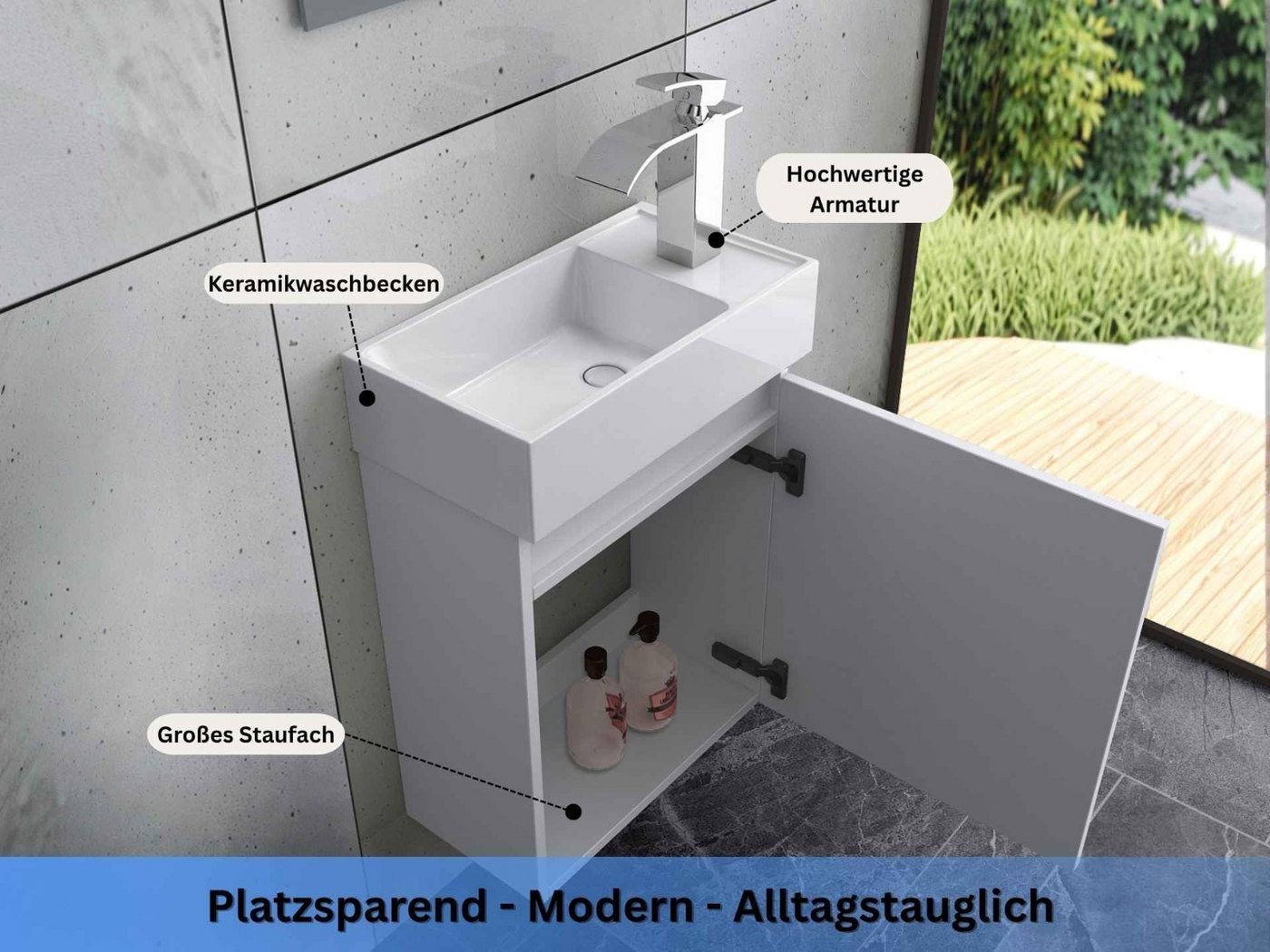Faizee Home Badmöbel-Set Badmöbel-Set 40 cm Badeschrank Waschtisch Unterschrank Spiegel – Bild 3 von 5