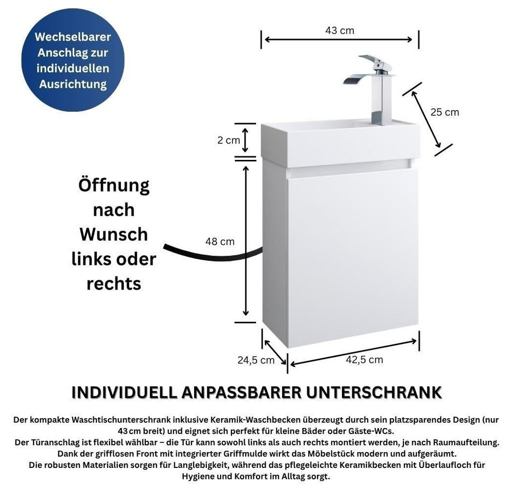 Faizee Home Badmöbel-Set Badmöbel-Set 40 cm Badeschrank Waschtisch Unterschrank Spiegel – Bild 4 von 5