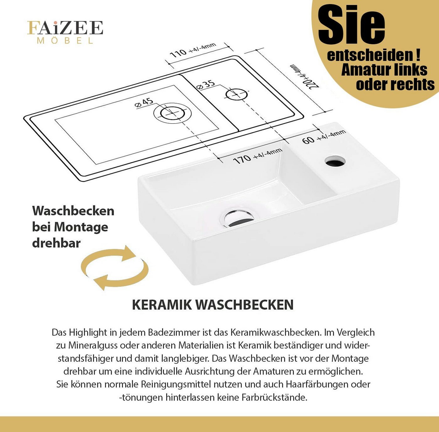 Faizee Home Badmöbel-Set Badmöbel-Set 40 cm Badeschrank Waschtisch Unterschrank Spiegel – Bild 5 von 5