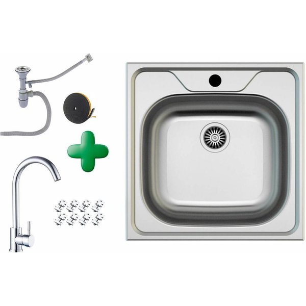 Faizee Home Edelstahlspüle Einbauspüle mit Armatur – Edelstahl Komplettset für Küchen, 50x40 cm