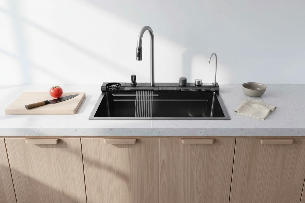 Faizee Home Edelstahlspüle Edelstahlspüle FaizeeHome, Multifunktionale Edelstahlspüle mit Armatur – Bild 3 von 5