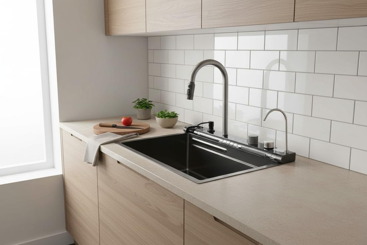 Faizee Home Edelstahlspüle Edelstahlspüle FaizeeHome, Multifunktionale Edelstahlspüle mit Armatur – Bild 4 von 5