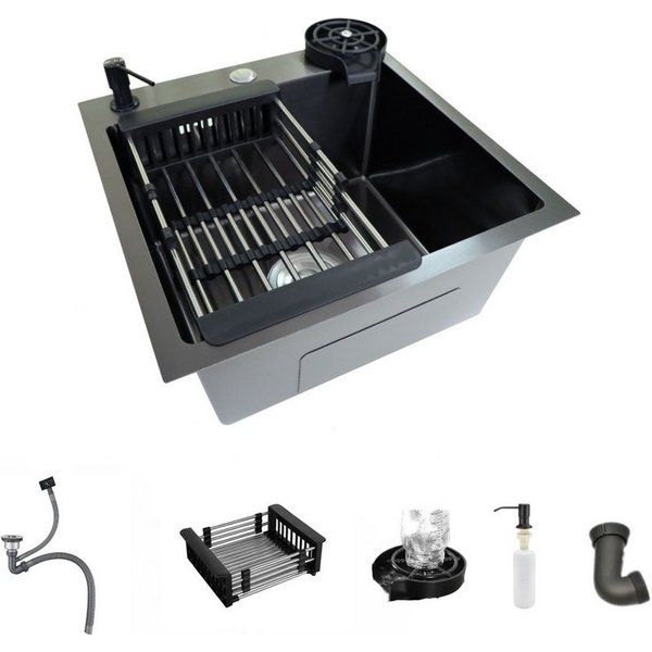 Faizee Home Edelstahlspüle Edelstahlspüle Hydro Schwarz Küchenspül Ohne Armatur 45x45x21,5 cm