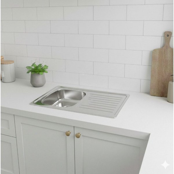 Faizee Home Edelstahlspüle Edelstahlspüle Nova 86x43cm mit integriertem Überlauf und Siphon-Set