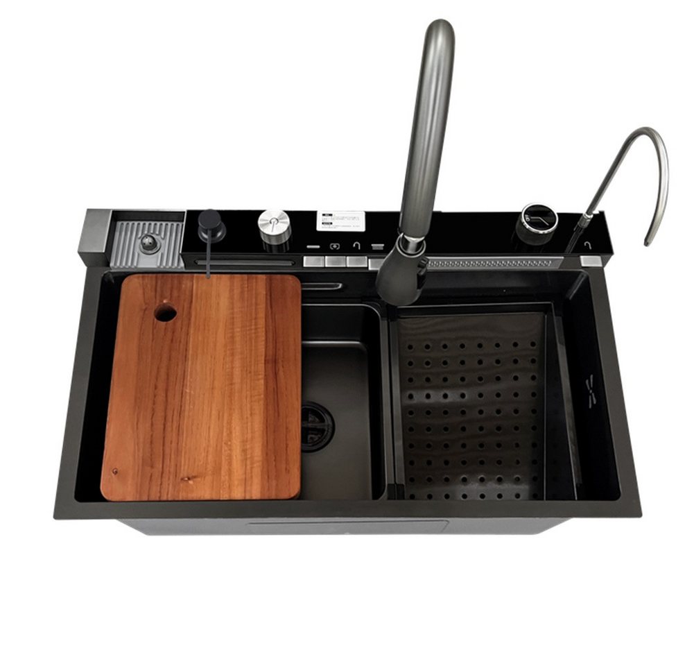 Faizee Home Küchenspüle Küchenspüle Nano Wasserfall Geschirrspülbecken 75x45 cm mit Armatur – Bild 2 von 5