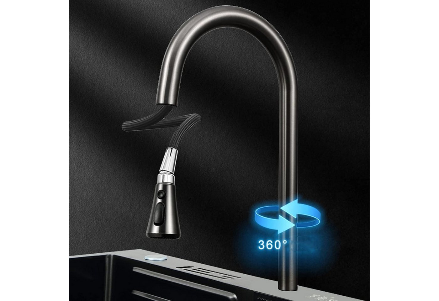 Faizee Home Küchenspüle Küchenspüle Nano Wasserfall Geschirrspülbecken 75x45 cm mit Armatur – Bild 4 von 5