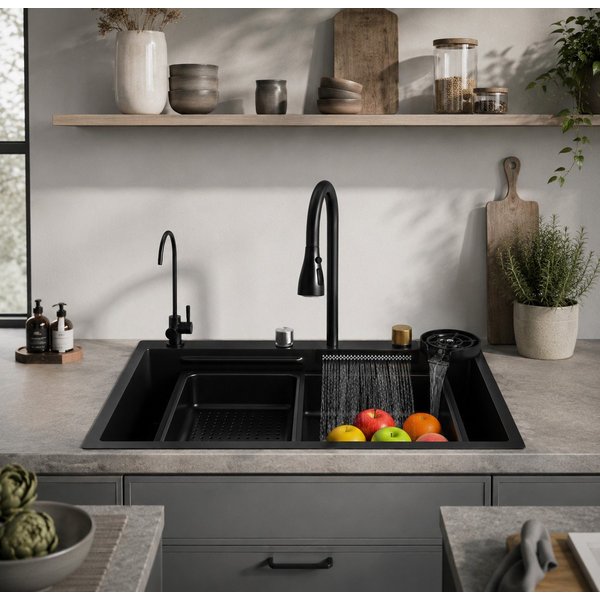 Faizee Home Küchenspüle Küchenspüle Wasserfall-Küchenspüle Neom 75x46 cm, 46/22.5 cm