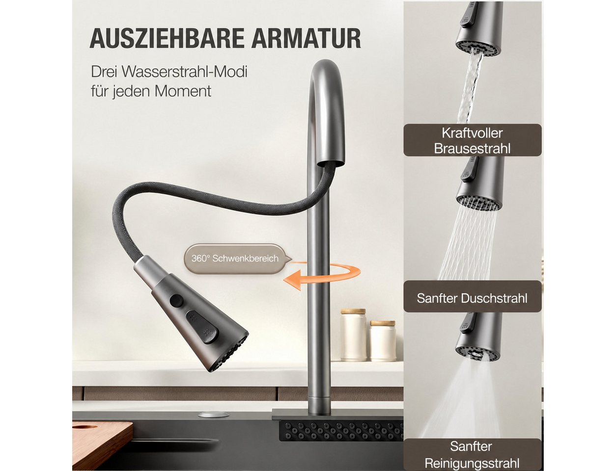 Faizee Home Küchenspüle Küchenspüle Wasserfall-Küchenspüle Neom 75x46 cm, 46/22.5 cm – Bild 4 von 5