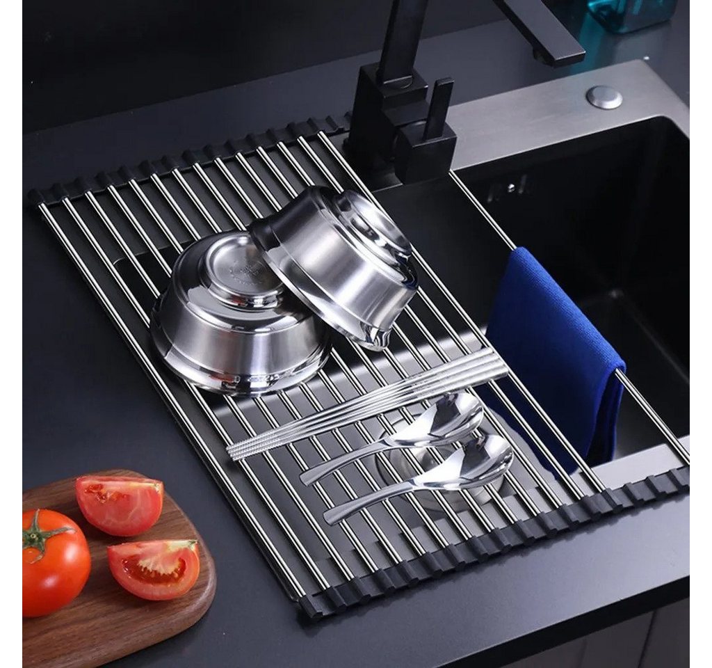 Faizee Möbel Abtropfmatte Abtropfgitter silber/Schwarz Faltbar für Spüle mit Silikon Rutschfest – Bild 5 von 5