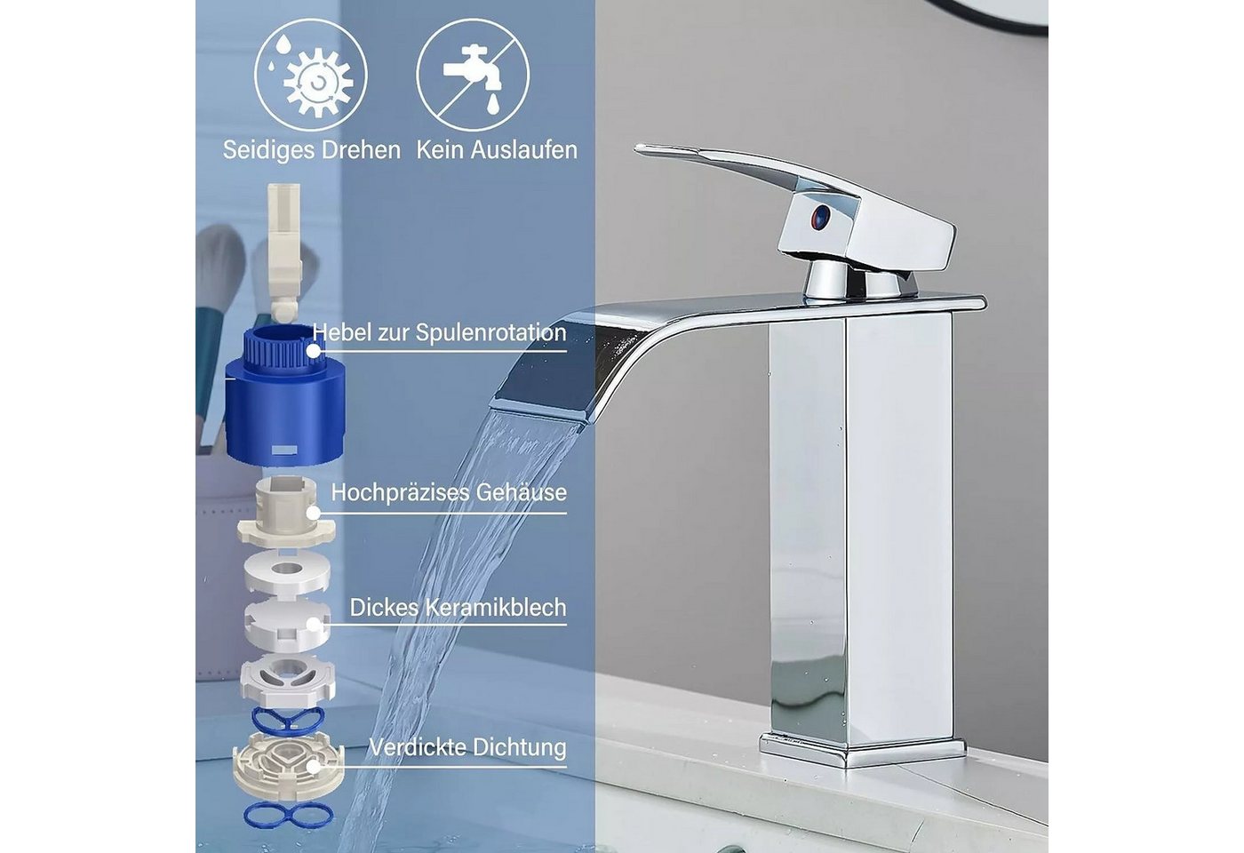 Faizee Möbel Badarmatur Badarmatur Bad WC Einhandmischer Waschtischarmaturen Badezimmer verchromt – Bild 5 von 5