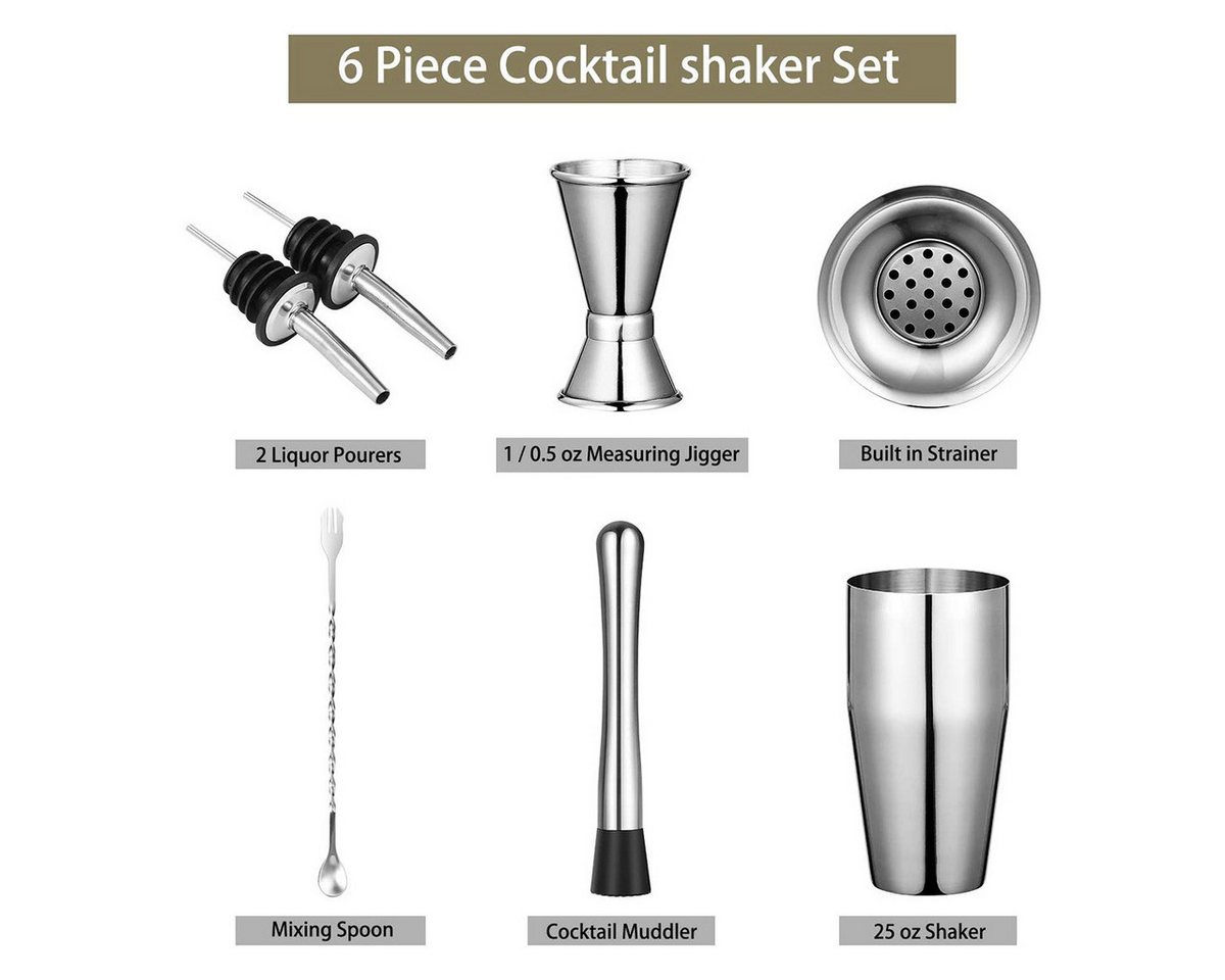 Faizee Möbel Cocktail Shaker Cocktail-Set, Cocktail-Shaker, Shaker-Set, 7-tlg SilberbBar Zubehör, Edelstahl, (7-tlg) – Bild 4 von 5