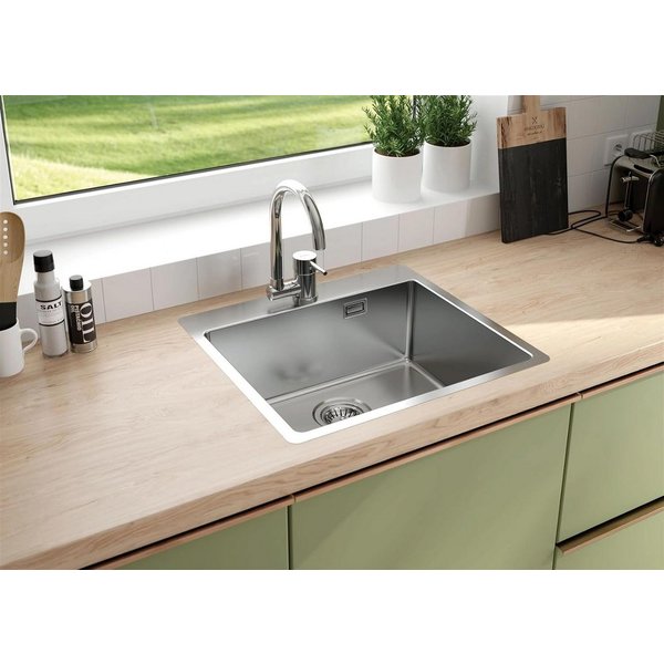 Faizee Möbel Edelstahlspüle Edelstahlspüle 50,5x55 Küchenspüle Einbau Edelstahl inkl. Siphon-Set, eckig, 50.5/40 cm