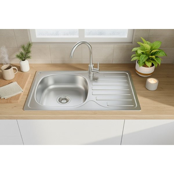 Faizee Möbel Edelstahlspüle 76x44 Edelstahlspüle Abtropffläche Küchenspülbecken Siphon, Eckig, 76/15 cm