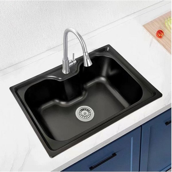 Faizee Möbel Edelstahlspüle Edelstahlspüle Titan 60x42x20cm – rechteckig – inkl. Siphon-Set