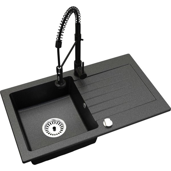 Faizee Möbel Granitspüle Granitspüle 76x44 + Armatur Spirale Küchenspüle Spülbecken, Eckig, 76/16 cm
