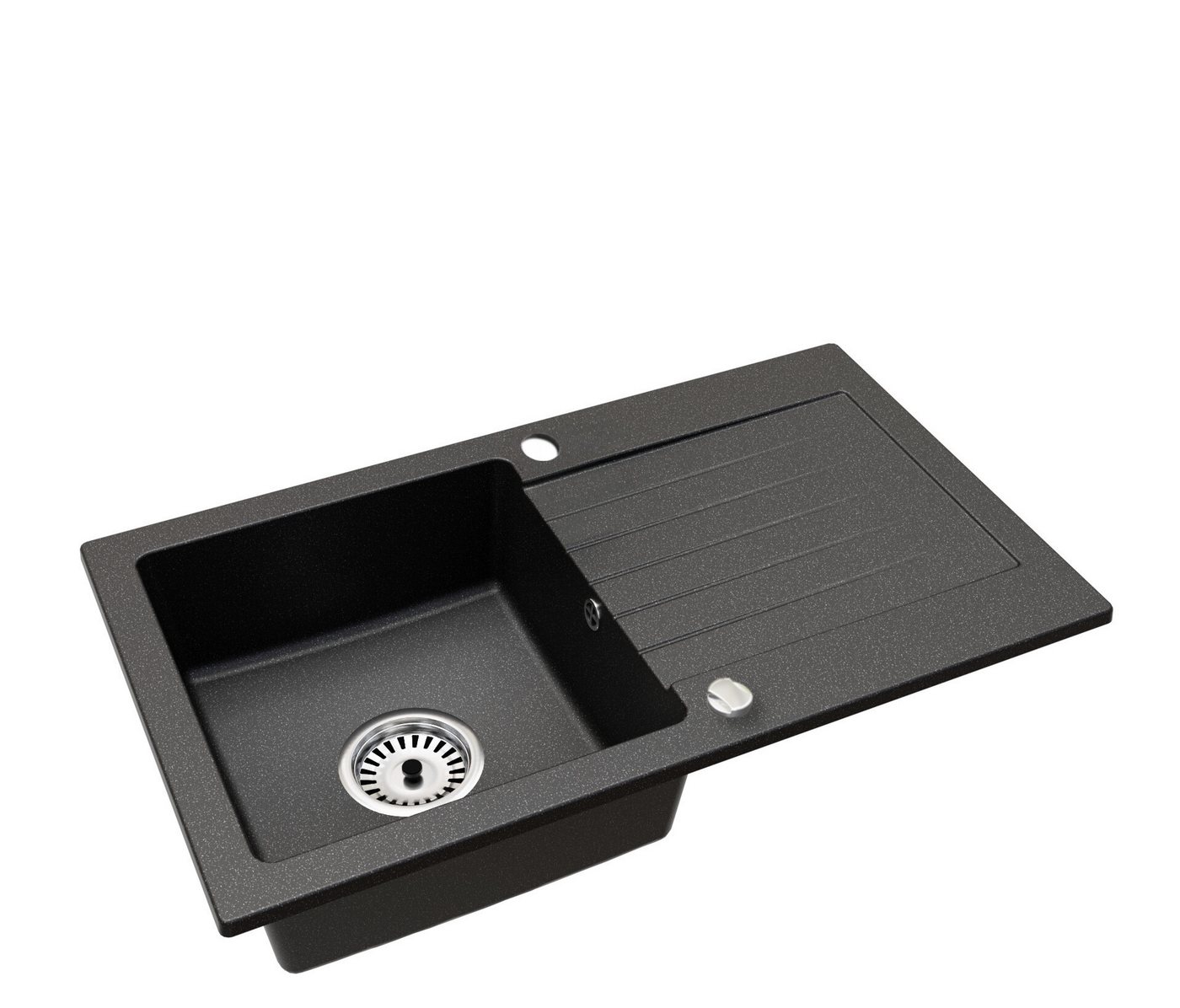 Faizee Möbel Granitspüle Faizee Home Granit Einbauspüle 75×43,5 cm Spülbecken mit Siphon-Set, Eckig, 75/43.5 cm, Granitspüle in 5 Farben – Mattschwarz, Schwarz  – Bild 2 von 5