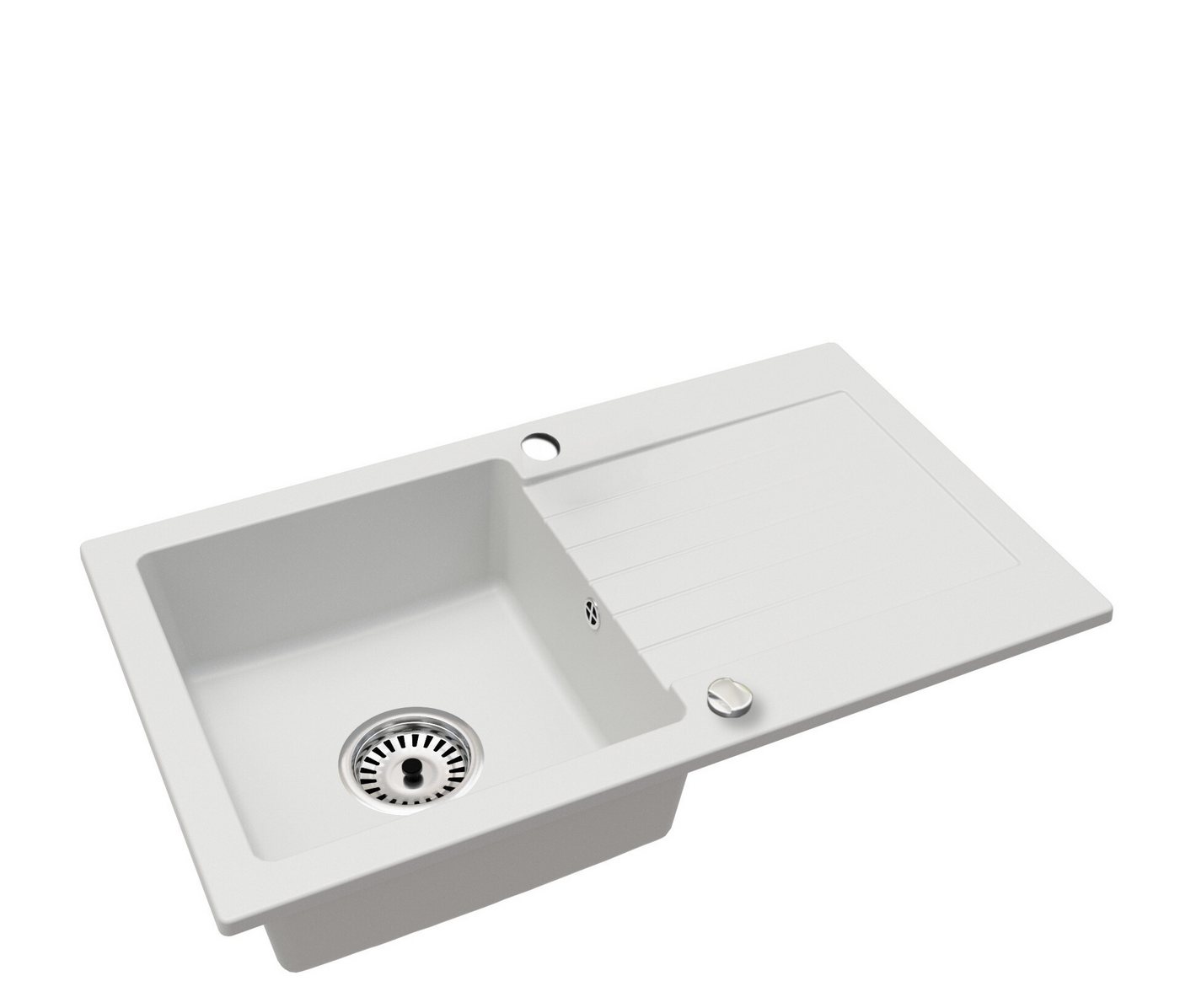 Faizee Möbel Granitspüle Faizee Home Granit Einbauspüle 75×43,5 cm Spülbecken mit Siphon-Set, Eckig, 75/43.5 cm, Granitspüle in 5 Farben – Mattschwarz, Schwarz  – Bild 2 von 5