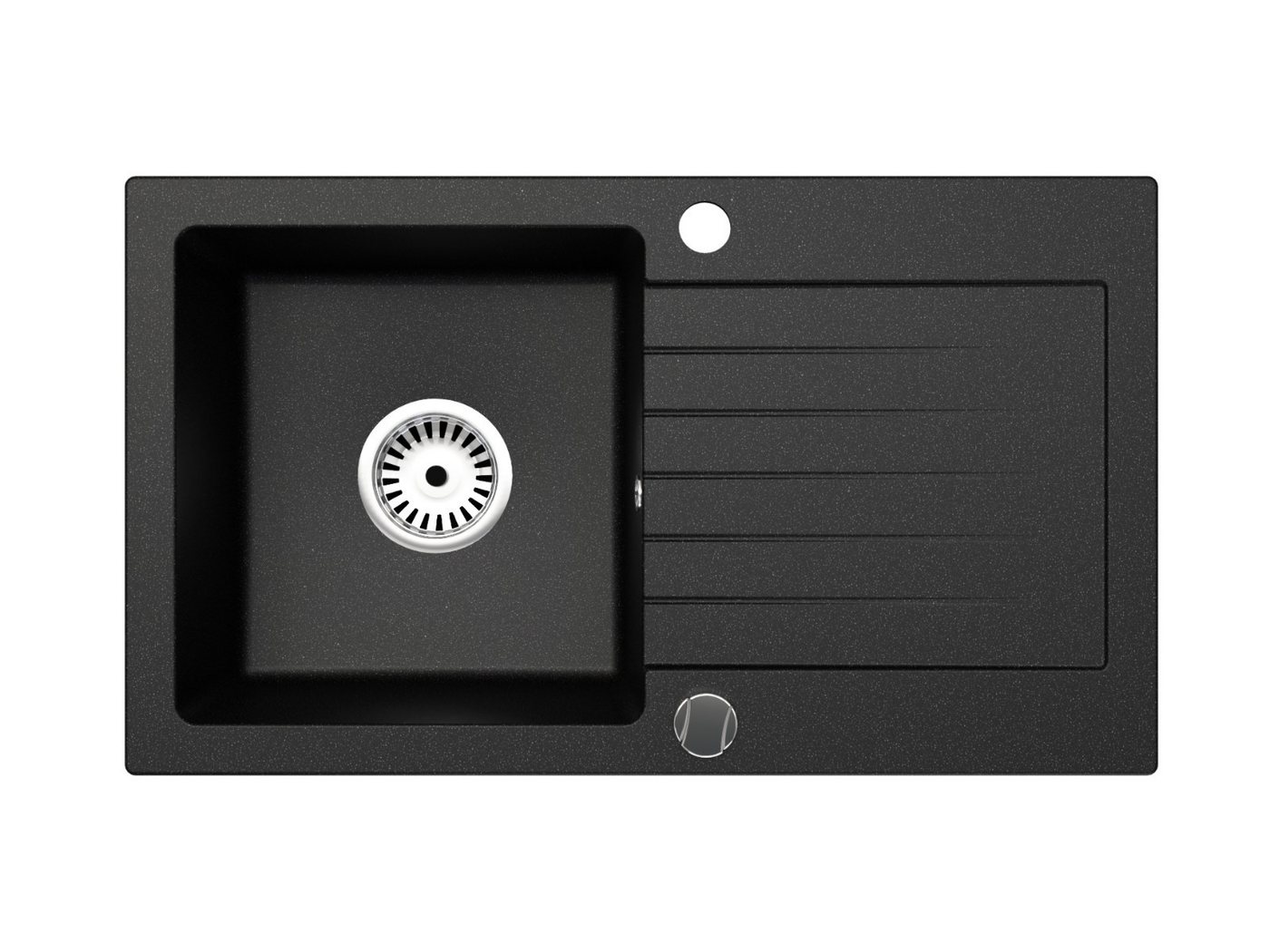 Faizee Möbel Granitspüle Faizee Home Granitspüle 75×43,5 cm mit Armatur Steel – Einbauspüle, Beidseitig montierbar, kratzfest, hitzebeständig bis 280 °C, pflege – Bild 4 von 5