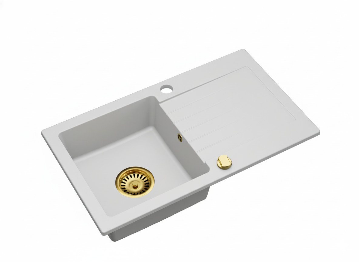 Faizee Möbel Granitspüle Granitspüle Küchenspüle inkl. Siphon Set Gold Einbauspüle 75x45, Rechteck, 75/45 cm – Bild 3 von 5