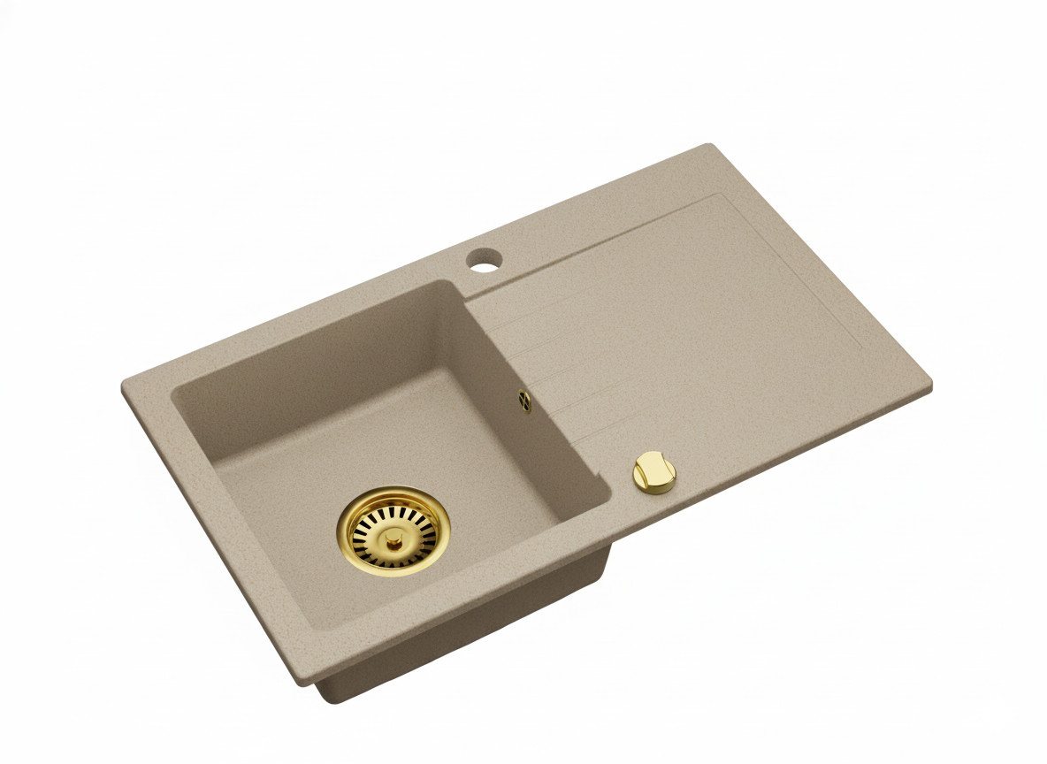 Faizee Möbel Granitspüle Granitspüle Küchenspüle inkl. Siphon Set Gold Einbauspüle 75x45, Rechteck, 75/45 cm – Bild 3 von 5