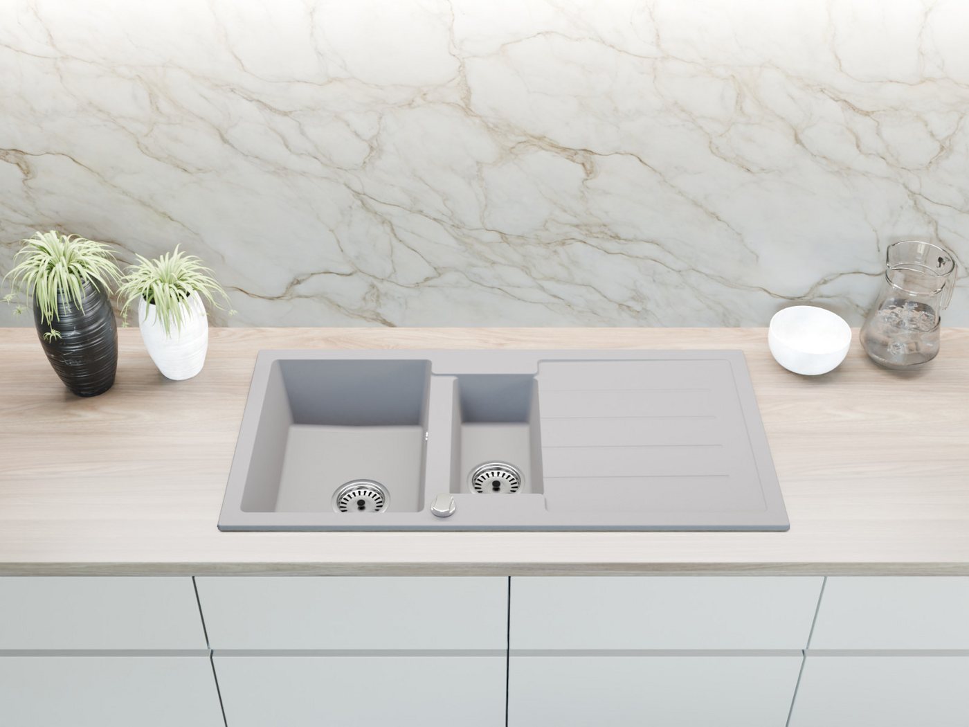 Faizee Möbel Granitspüle Granitspüle Spülbecken Küchenspüle Einbauspüle 100x50 cm 1,5 Becken, Eckig, 100/17 cm – Bild 3 von 4