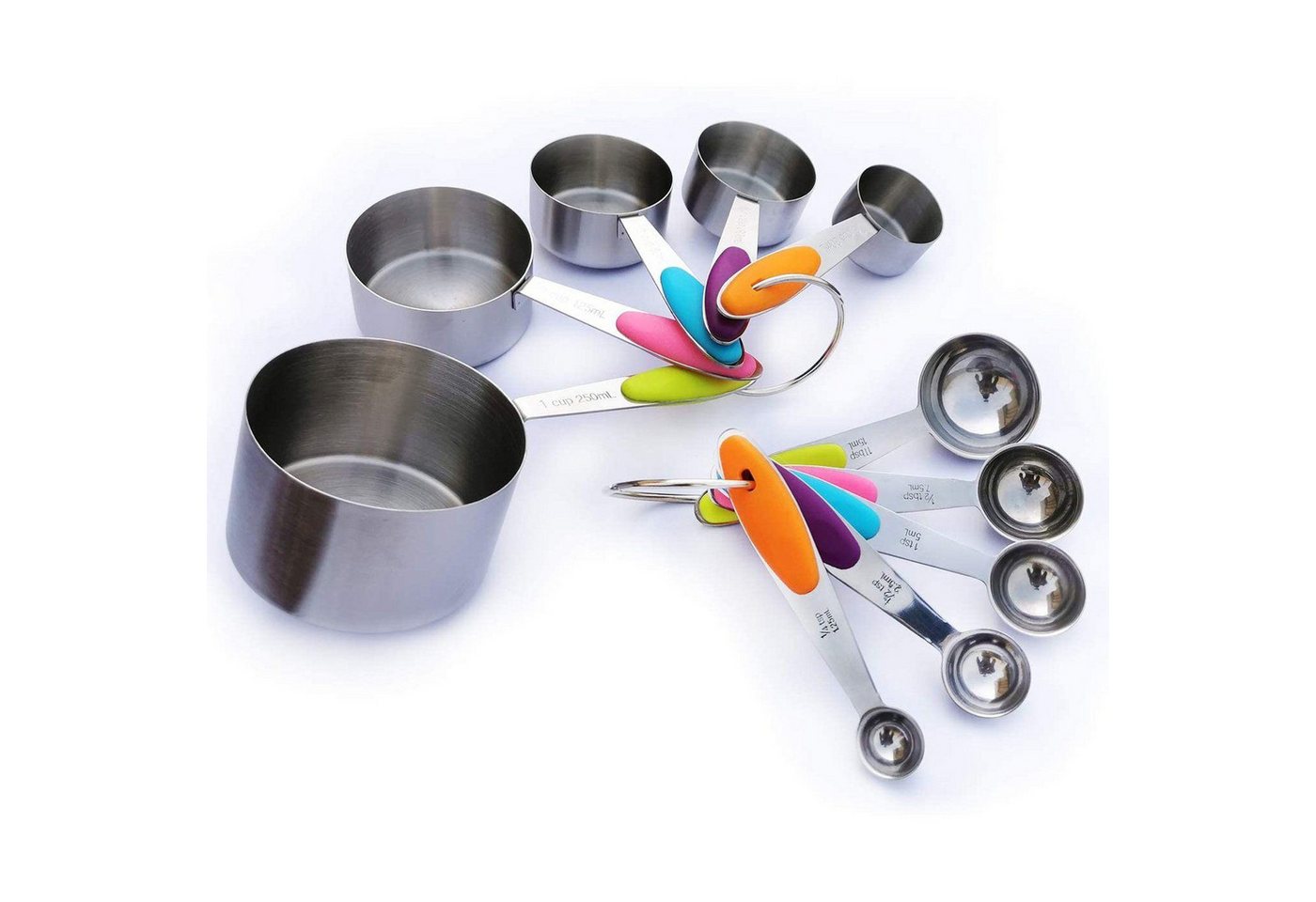 Faizee Möbel Messlöffel Messbecher und Löffel Edelstahl 10 Set 5 Messbecher 5 Messlöffel, Edelstahl, (10-St) – Bild 2 von 4