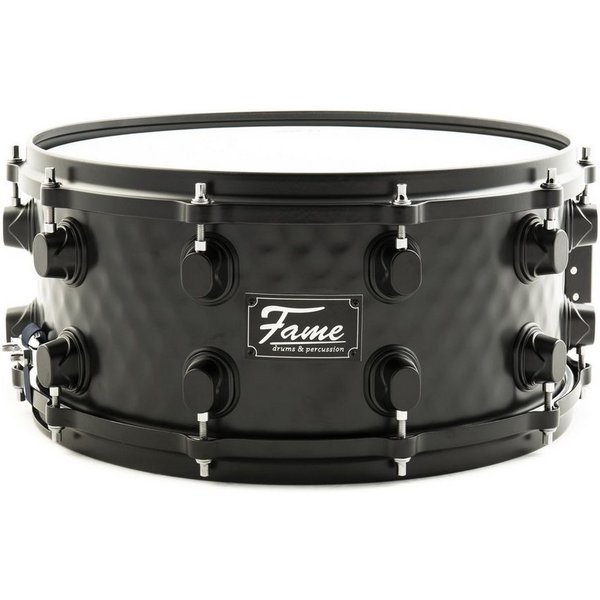 FAME Snare Drum,FSS-65 Snare Drum 14"x6.5" Hammered Black Steel Professional Quality Remo Skins Die-Cast Hoops 10 Tuning Screws Includes Drum Sticks Ideal for B