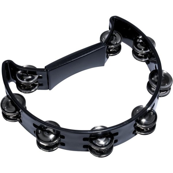 FAME Tambourine,Hand Tambourine Schwarz Doppelreihige Stahl-Schellen Halbmond-Form Kunststoff Einzigartiger Sound Robust Langlebig Ideal für Musikliebhaber und 