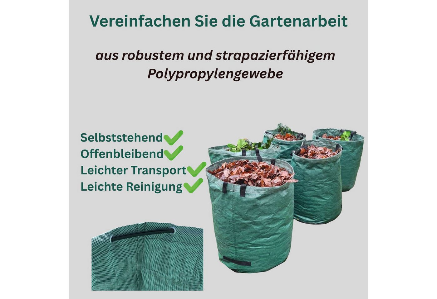 FAMEX Gartensack Gartenabfall Sack 272 L, für Garten, (Laubsack, verstärkt, hohe Qualität, 4-tlg), Offenbleibend und Selbststehend – Bild 2 von 5
