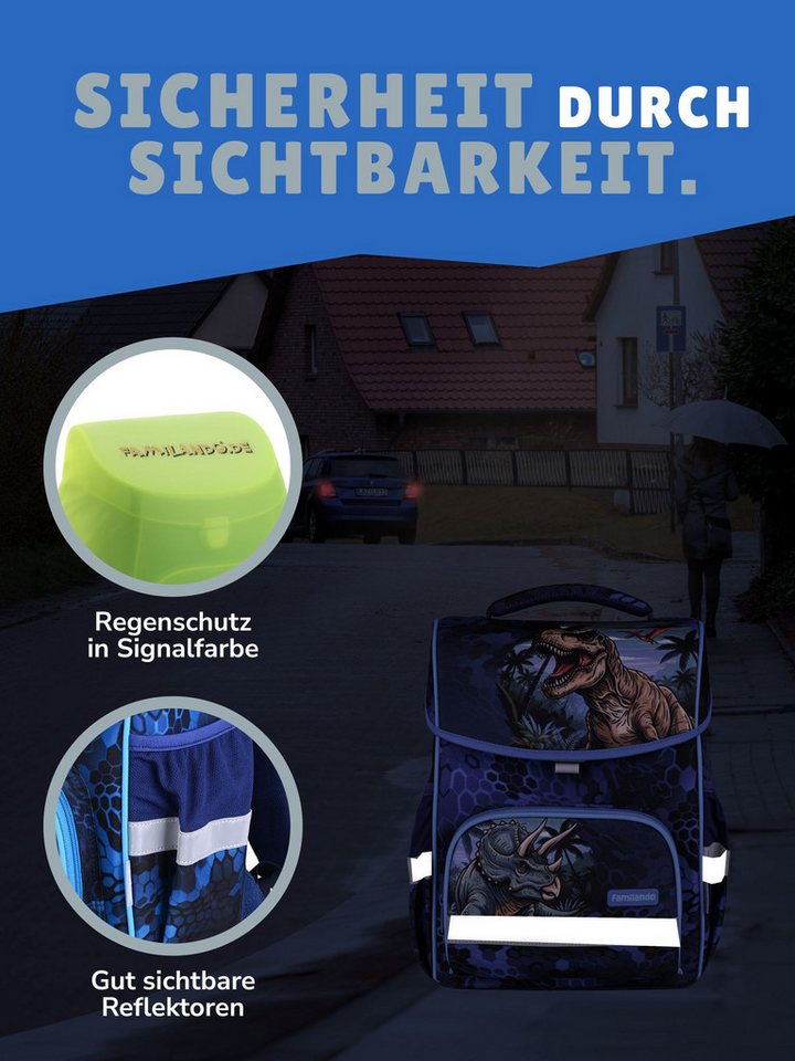Familando Schulranzen Basic Plus 1.-4. Klasse ergonomisch, leicht, Volumen 15 Liter (Set, 10-tlg., inkl. Sporttasche und Schultüte / Zuckertüte 85cm), Dino T-Re – Bild 3 von 5