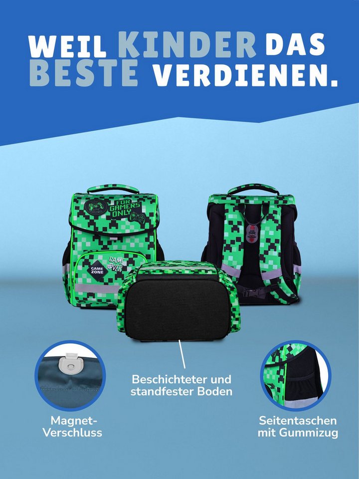 Familando Schulranzen Basic Plus 1.-4. Klasse ergonomisch, leicht, Volumen 15 Liter (Set, 10-tlg., inkl. Sporttasche und Schultüte / Zuckertüte 85cm), Gamer Pix – Bild 5 von 5