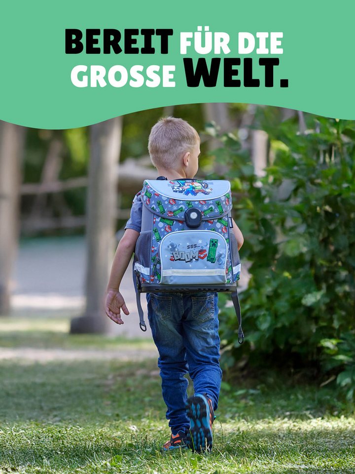 Familando Schulranzen Minecraft 1.-4. Klasse ergonomisch, geräumig, Volumen 18 Liter (Set, 9-tlg., inkl. Lunch-Set und Sporttasche), MINECRAFT Motiv grau – Bild 3 von 5