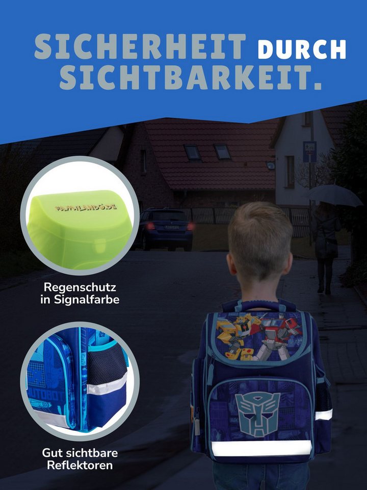 Familando Schulranzen Transformers 1.-4. Klasse ergonomisch, leicht, Volumen 15 Liter (Set, 9-tlg., inkl. Brotdose, Trinkflasche und Sporttasche), Transformers  – Bild 4 von 5