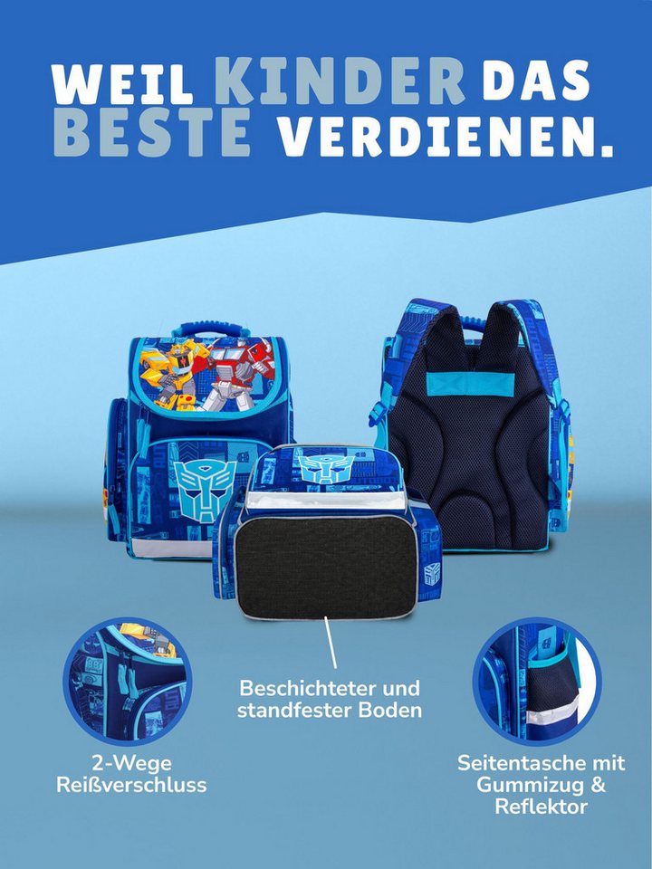 Familando Schulranzen Transformers 1.-4. Klasse ergonomisch, leicht, Volumen 15 Liter (Set, 9-tlg., inkl. Brotdose, Trinkflasche und Sporttasche), Transformers  – Bild 5 von 5