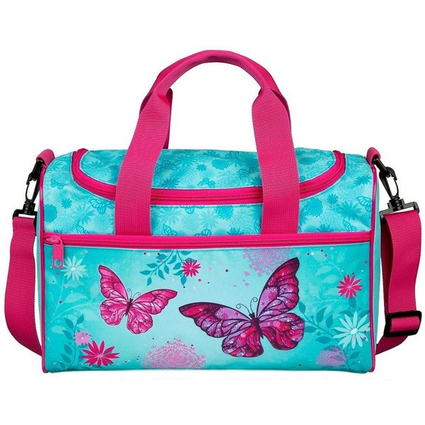 Familando Sporttasche Butterfly, Tasche Türkis mit Schmetterlinge Motiv, mit verstellbaren Schulterriemen