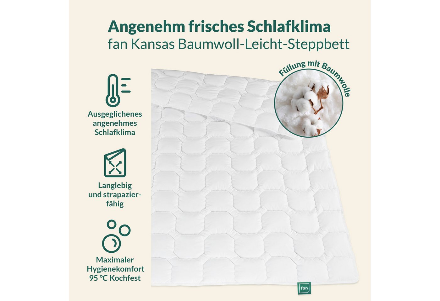 fan Baumwollbettdecke Kansas, Bettdecken für Sommer und Winter, Decke, Füllung: 100% Baumwolle, Bezug: 100% Baumwolle, Bettdecke 135x200 cm, 155x220 cm und weit – Bild 2 von 5