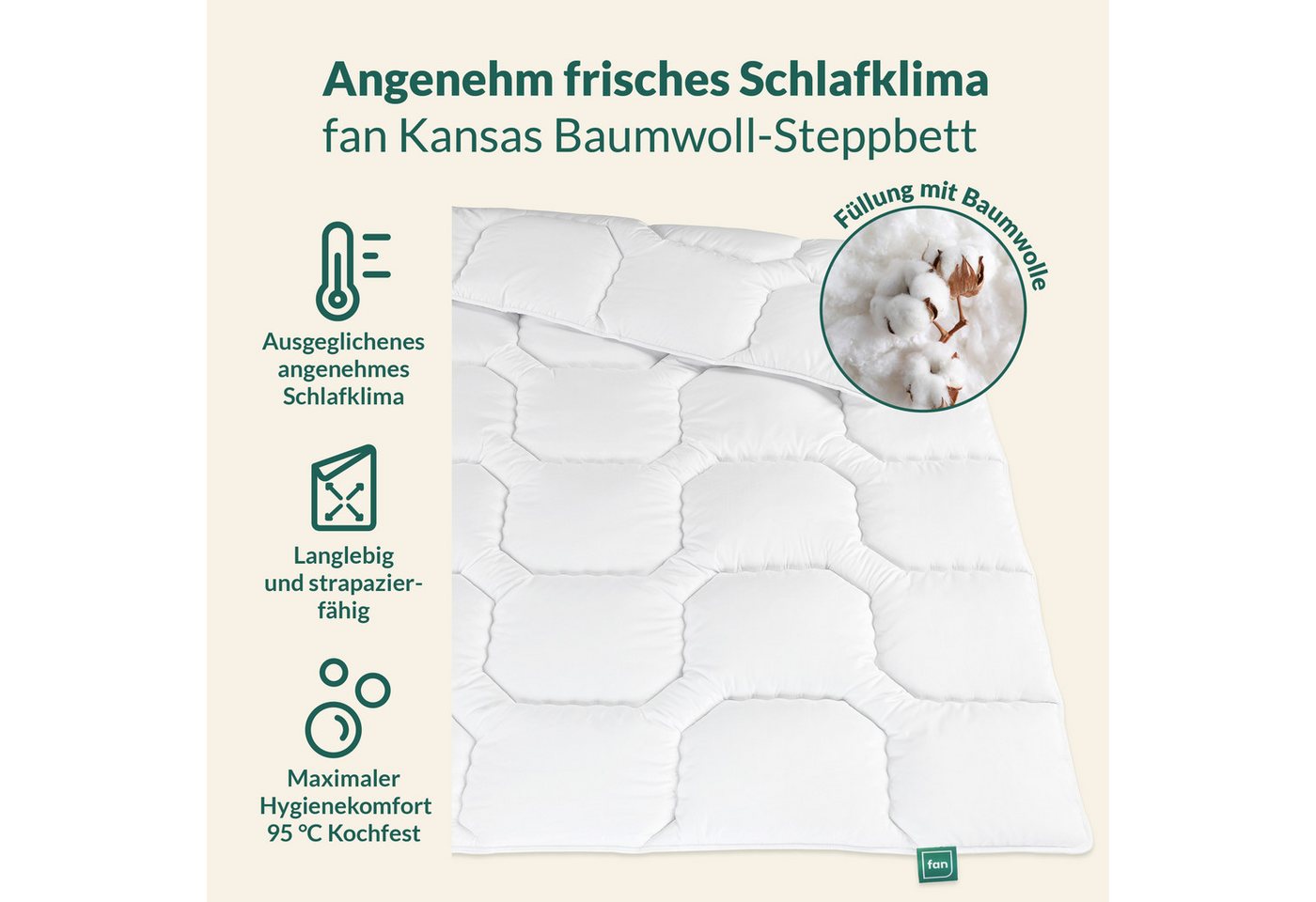 fan Baumwollbettdecke Kansas, Bettdecken für Sommer und Winter, Decke, Füllung: 100% Baumwolle, Bezug: 100% Baumwolle, Bettdecke 135x200 cm, 155x220 cm und weit – Bild 2 von 5