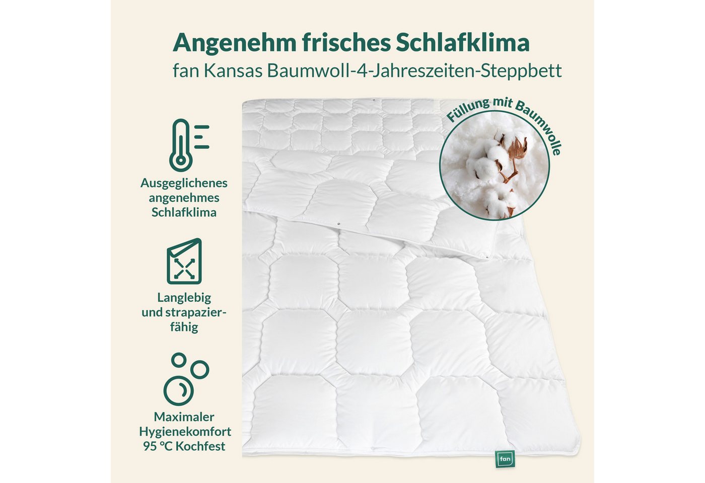 fan Baumwollbettdecke Kansas, Bettdecken für Sommer und Winter, Decke, Füllung: 100% Baumwolle, Bezug: 100% Baumwolle, Bettdecke 135x200 cm, 155x220 cm und weit – Bild 2 von 5