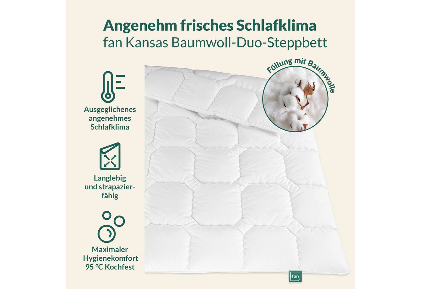 fan Baumwollbettdecke Kansas, Bettdecken für Sommer und Winter, Decke, Füllung: 100% Baumwolle, Bezug: 100% Baumwolle, Bettdecke 135x200 cm, 155x220 cm und weit – Bild 2 von 5