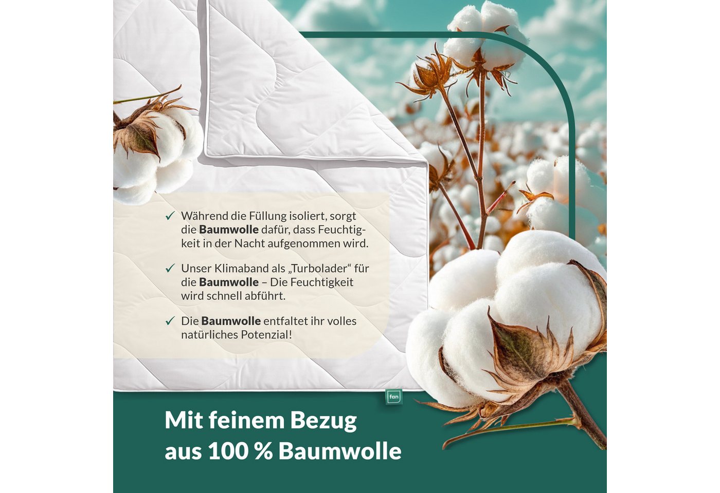 fan Microfaserbettdecke Climacontrol® II, Bettdecken für den Winter, Made in Germany, Füllung: 100% Polyester, Bezug: 100% Baumwolle, Bettdecke 135x200 cm, 155x – Bild 4 von 5