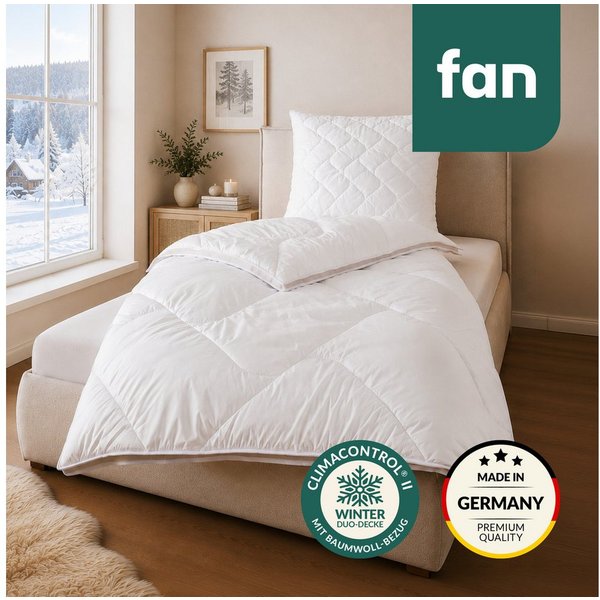fan Microfaserbettdecke Climacontrol® II, Bettdecken für den Winter, Made in Germany, Füllung: 100% Polyester, Bezug: 100% Baumwolle, Bettdecke 135x200 cm, 155x