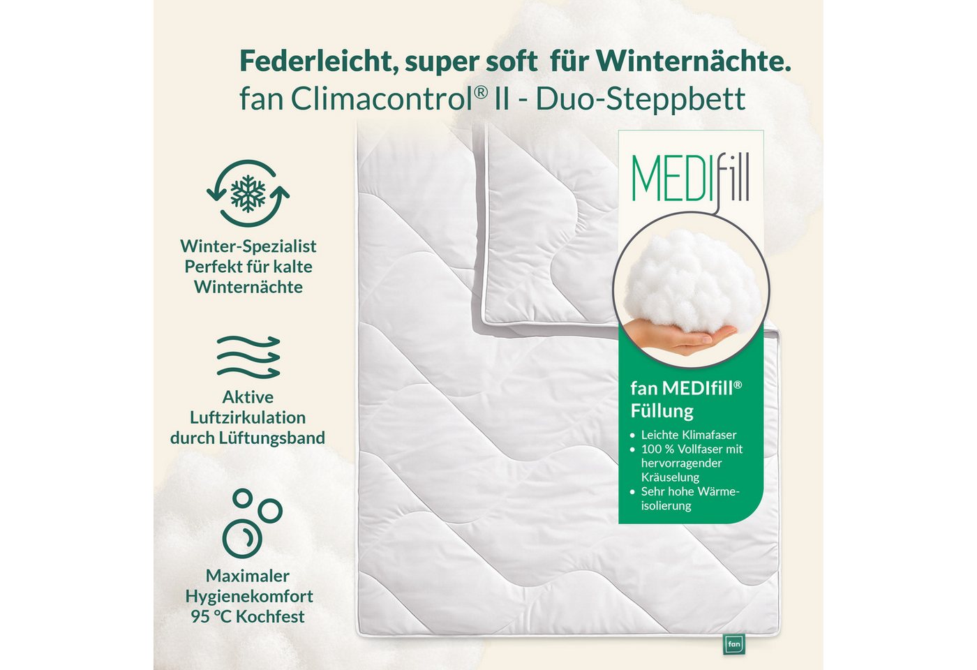 fan Microfaserbettdecke Climacontrol® II, Bettdecken für den Winter, Made in Germany, Füllung: 100% Polyester, Bezug: 100% Baumwolle, Bettdecke 135x200 cm, 155x – Bild 3 von 5