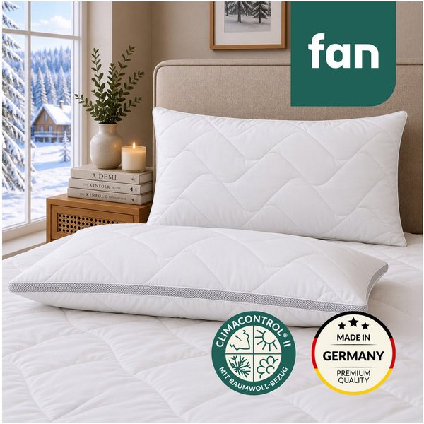 fan Microfaserkissen Climacontrol® II m. Baumwollbezug, Bezug: 100% Baumwolle, Microfaserkopfkissen mit Lüftungsband, 40x80 oder 80x80 cm erhältlich