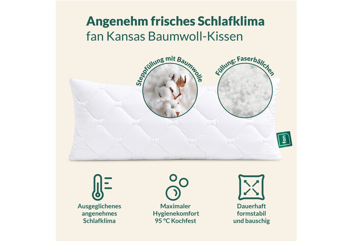 fan Microfaserkissen Kansas, mit Baumwollbezug und Reißverschluss, Füllung: 100% Microfaser, Bezug: 100% Baumwolle, in 40x80 oder 80x80 cm, Kopfkissen aus Micro – Bild 2 von 5