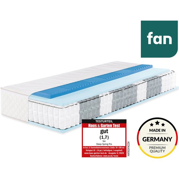 Taschenfederkernmatratze Sleep Spring Pro, Boxspringmatratze m. Thermogelauflage, 90x200 & mehr, fan, 33 cm hoch, (1-tlg), Haus & Garten Test "GUT", getestet in